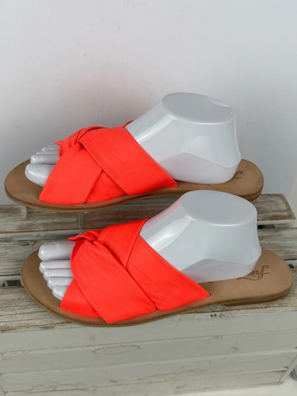 Free People Rio Vista slide sandals in a vibrant neon coral color 41 (10-10.5)